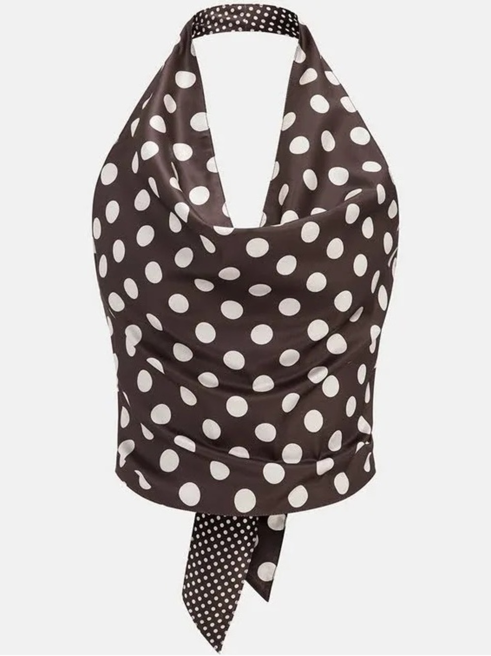 Commense Brown & White Polka Dot Halter Cowl Neck Camisole